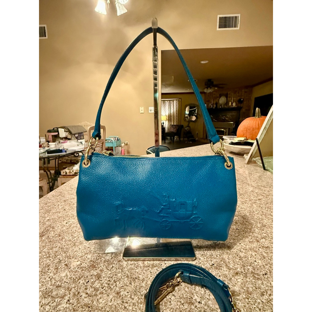 Women's Coach Teal Pebbled Leather Shoulder Bag One Size‎ Gold Hardware